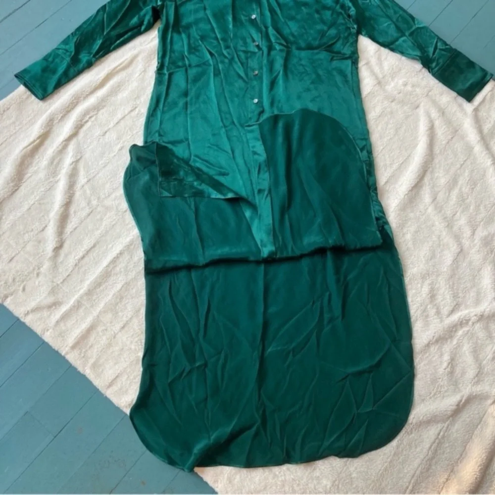 ❌SOLD❌ Banana Republic NEW Muse Silk Maxi Shirtdress in Emerald Green size L - Picture 14 of 17